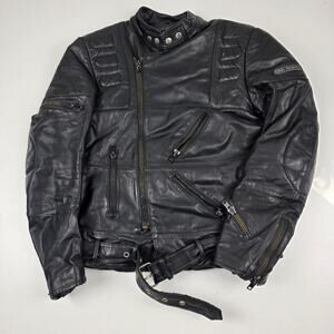 Drag‎ Specialties Leather Motorcycle Jacket Mens 40 Black Biker Belted Zip Cuffs